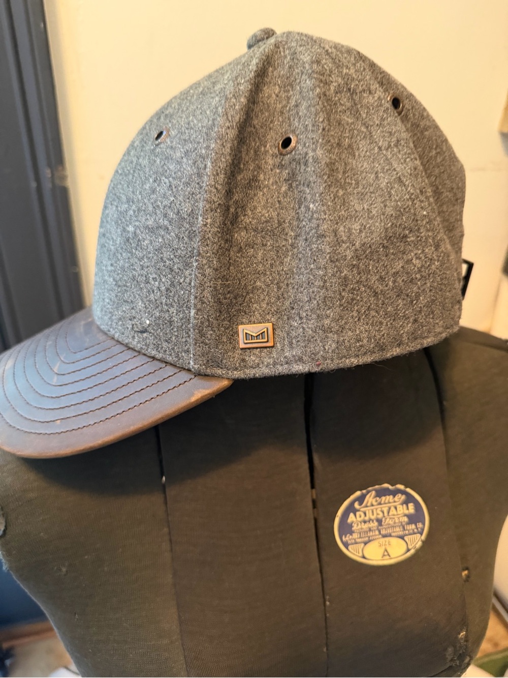 Men's Melin Grey Wool Baseball Cap with Brown Leather Brim